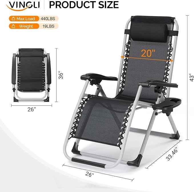 VINGLI Padded Zero Gravity Chair, Lounge Chair