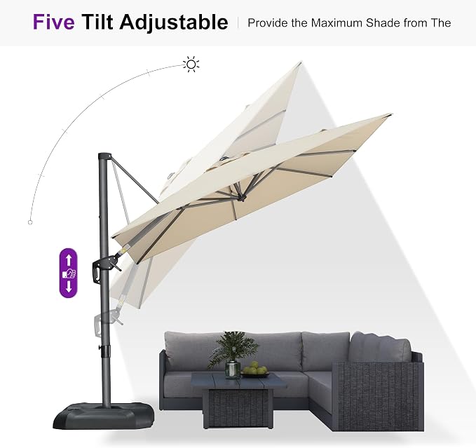 PURPLE LEAF 8 Feet Patio Umbrella Outdoor Cantilever Square Umbrella Aluminum - Image 6
