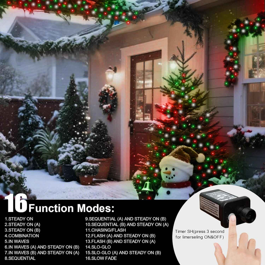 LAMPHOME 33ft Christmas Decorative Mini Lights, 100 LED Green Wire Fairy Starry String Lights Plug in, 16 Lighting Modes for Outdoor Xmas Tree Wedding Party Decoration (Red/Green/White)
