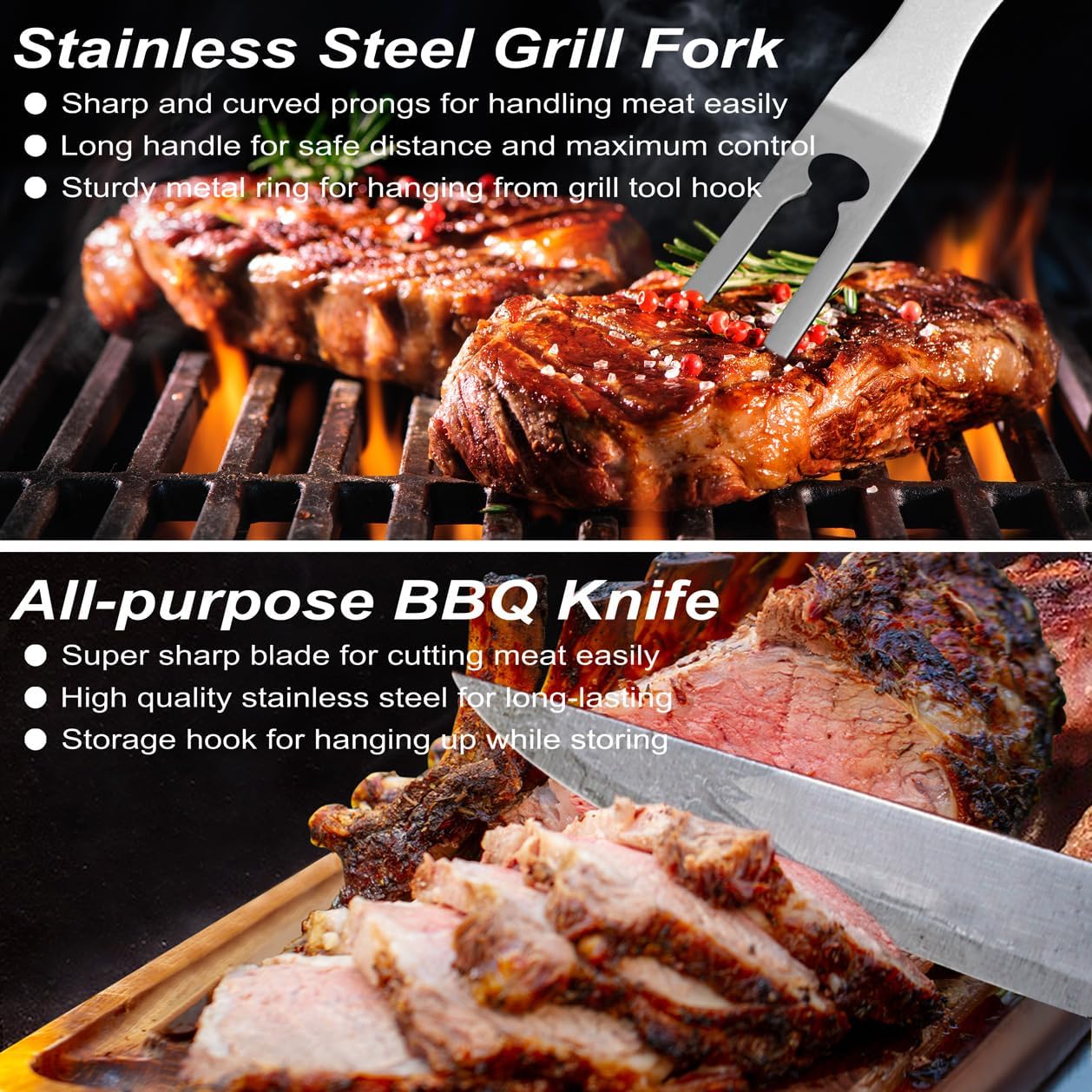 POLIGO 29 PCS BBQ Grill Accessories Stainless Steel BBQ Tools Grilling Tools Set with Storage Bag for Fathers Day Dads Birthday Presents - Camping Grill Utensils Set Ideal Grilling Gifts for Men Black