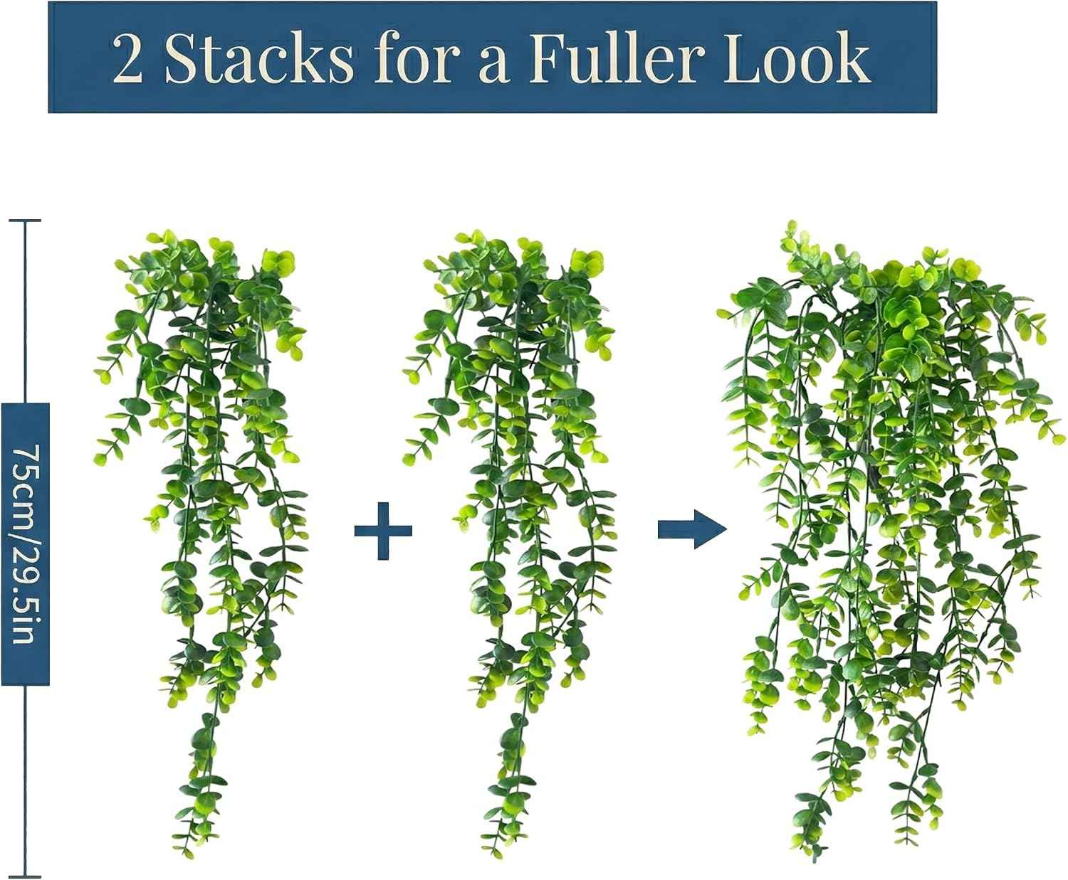2 Pack Fake Hanging Plants, Artificial Potted Plants for Indoor Outdoor Decor - Realistic Faux Eucalyptus Vines in Pots for Boho Bathroom, Bedroom, Shelf, Porch Wall Decor, UV Resistant Greenery