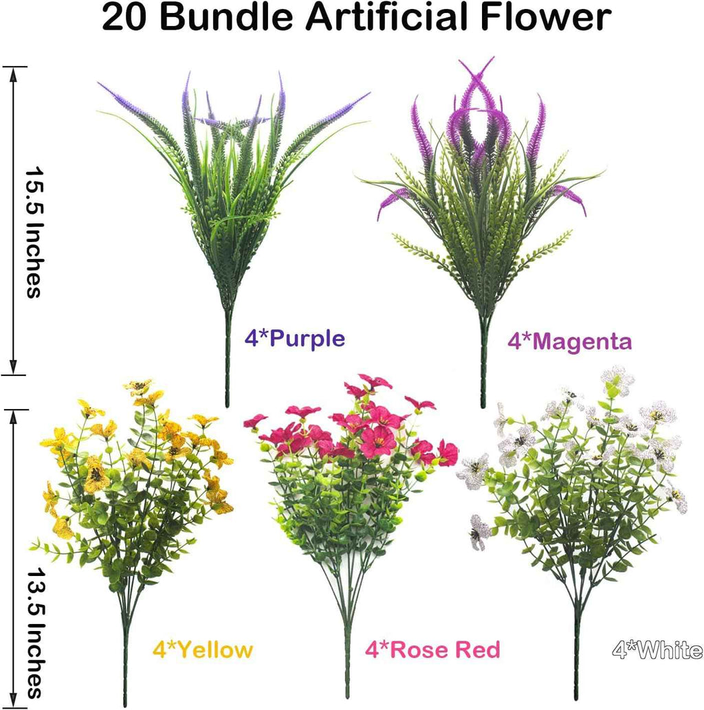 AITISOR 20 Packs Artificial Flowers Outdoor UV Resistant Fake Plants for Garden Patio Decor - Realistic Greenery for Hanging Planter Porch Window Home Wedding Spring Summer Decor