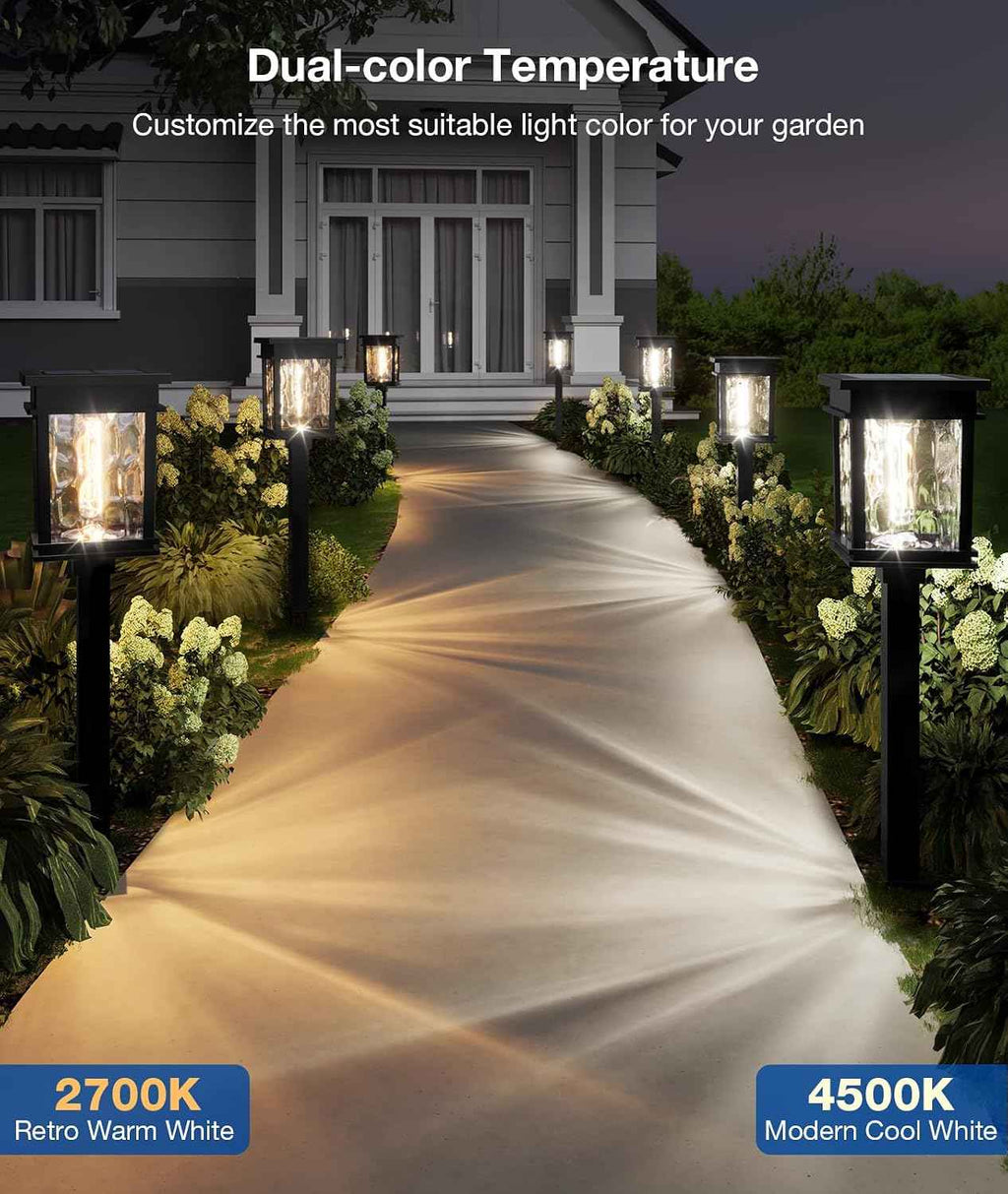 XMCOSY+ Solar Pathway Lights, 4 Pack 2-in-1 Landscape Lighting for Garden | Warm & Cool White Yard Light, 25/50 LM, Auto On/Off Decor Solar Powered Outdoor Lights for Lawn Walkway Driveway Lights