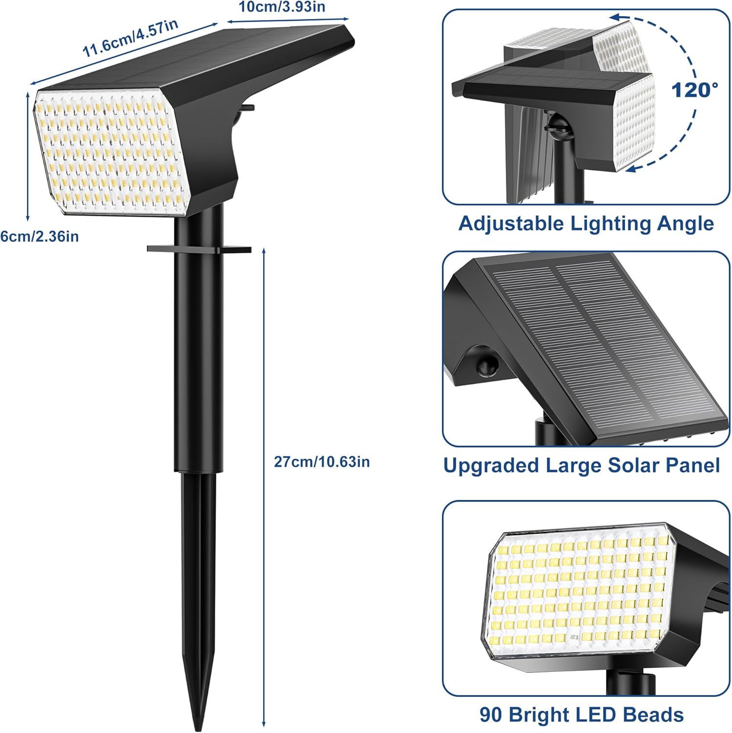 LANSOW 12 Pack Solar Spot Lights Outdoor Waterproof IP65, (90 LED/4 Modes) Solar Landscape Spotlights, 2-in-1 Solar Powered Flood Lights for Yard Garden Pathway Outside Tree, Auto ON/Off(Cool White)