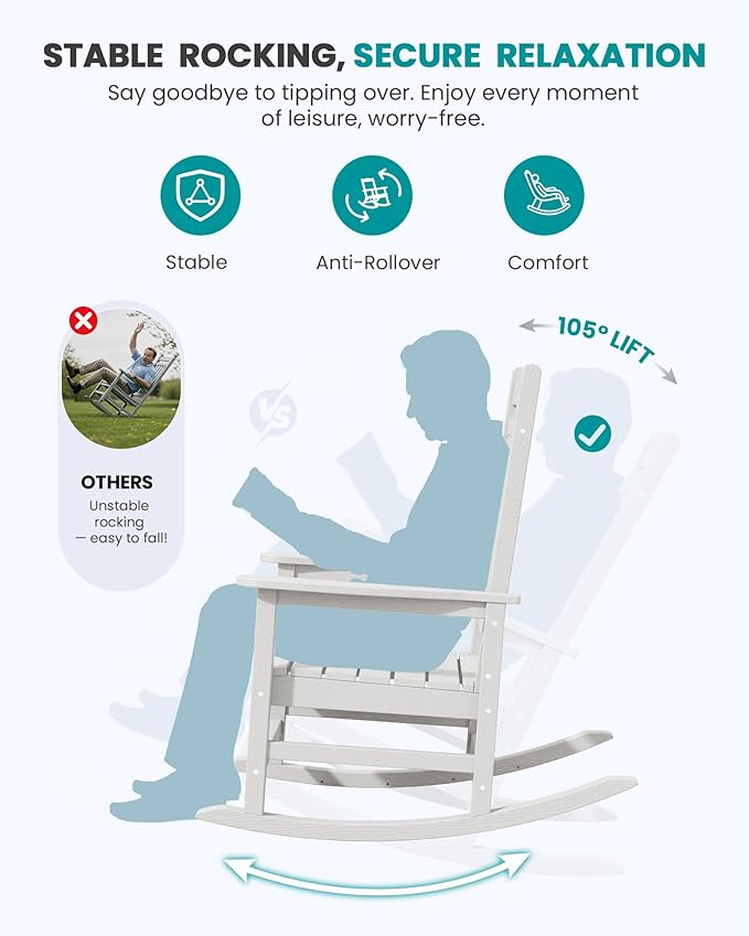 SERWALL Oversized Outdoor Rocking Chair, All-Weather Patio Rocking Chair - Image 4