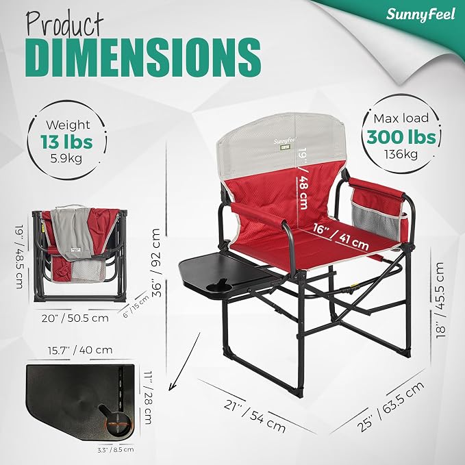SUNNYFEEL Camping Directors Chair, Heavy Duty, Oversized Portable Folding Chair - Image 2
