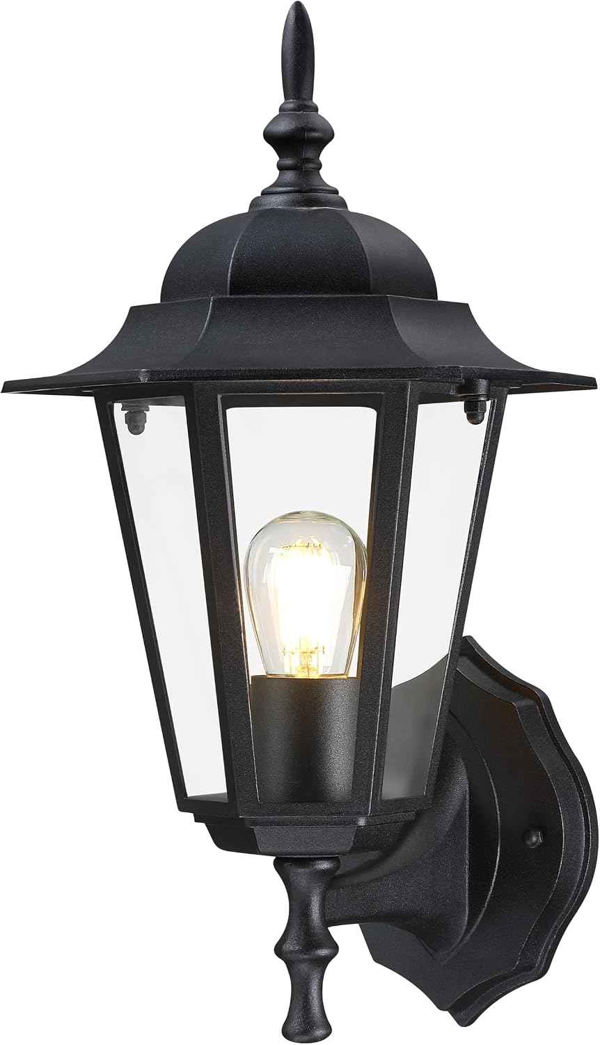 GRUENLICH Outdoor Wall Light Fixture, Antirust Aluminum Glass, Black 1 Pack | Exterior Porch Light Wall Sconce Lantern for House Patio Garage, Waterproof Rustproof, E26 Socket 60W Max