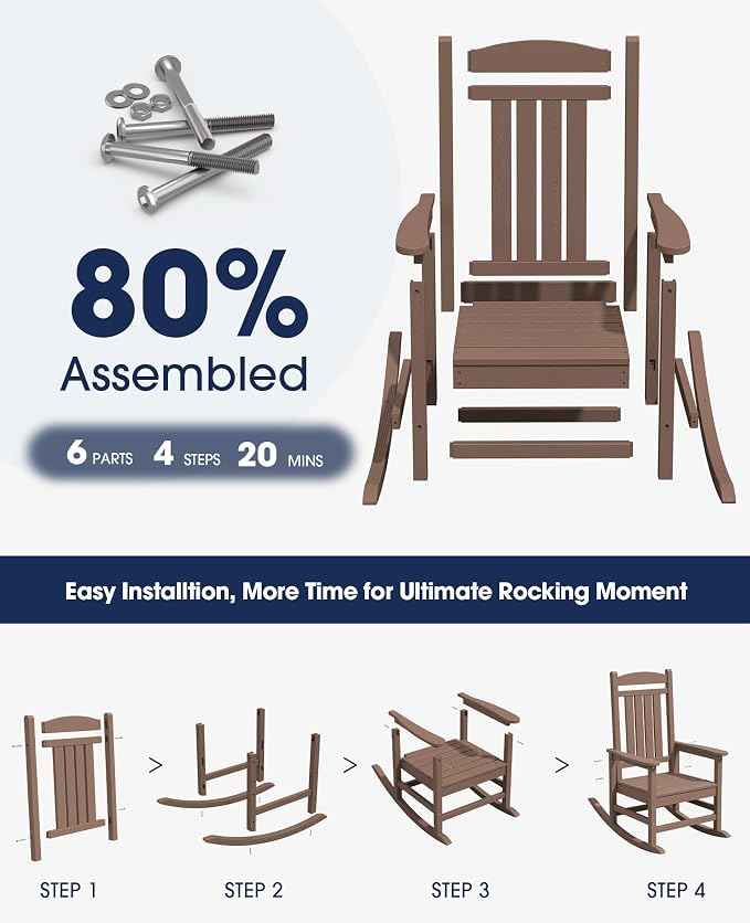 KINGYES Outdoor Rocking Chair Set of 2, High Density Polyethylene Patio Rocking