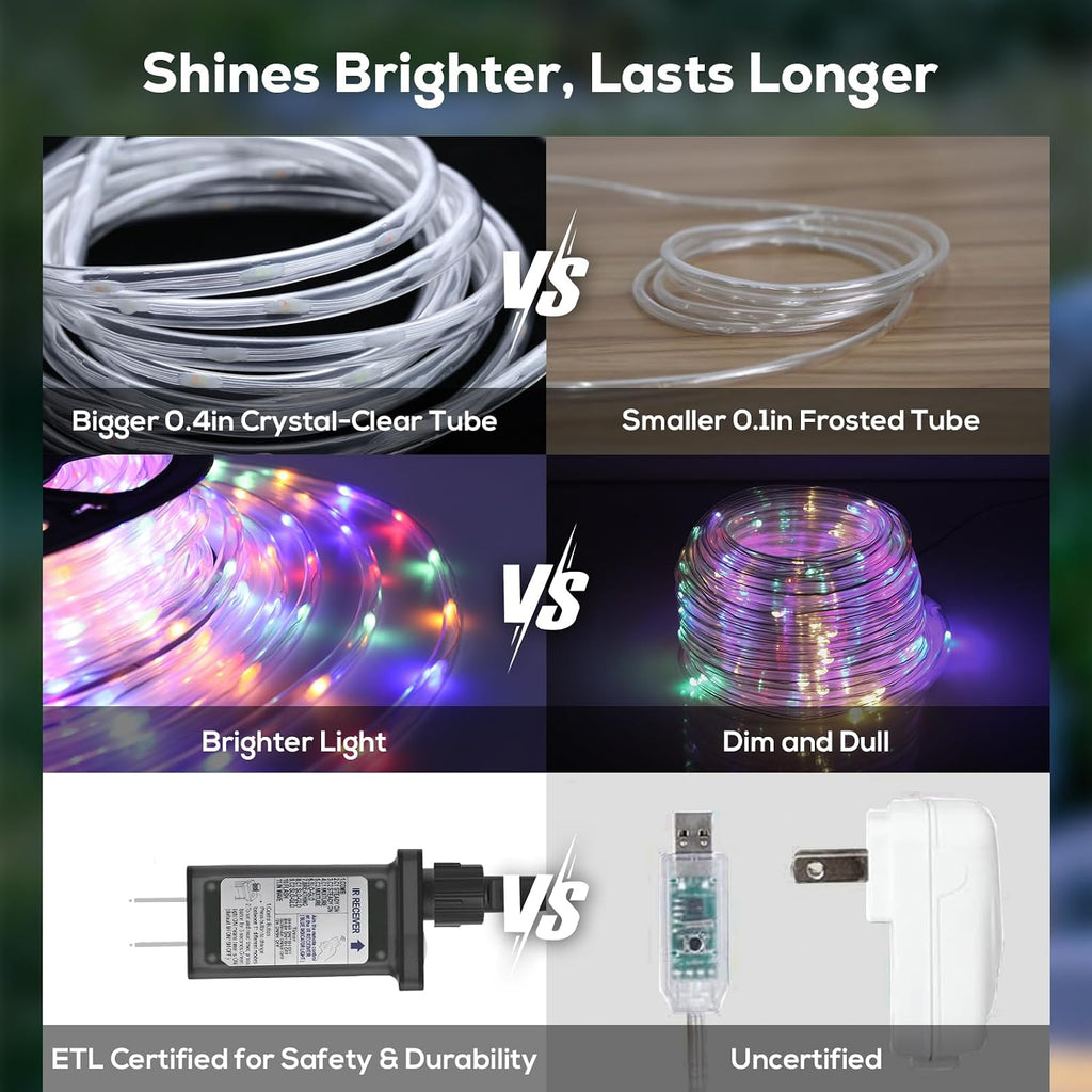 100FT 720 LED Waterproof Rope Lights with Remote, 8 Modes and 4 Brightness Tube Lights for Christmas, Bedroom, Patio, Outside, Garden, Indoor Outdoor Decoration (White and Multicolor Change)