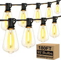 Brightever 180FT Outdoor String Lights 94 Bulbs, Waterproof Patio Lights | 4 Spare ST38 Edison Bulbs Dimmable, Connectable Plug-in LED Outdoor Lighting for Porch, Garden, Backyard, Balcony, 2700K
