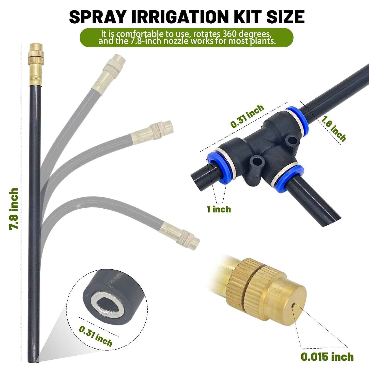 Thiswing 5Pcs 360° Adjustable Drip Irrigation Nozzles Tee for 5/16" Tubing | Brass Nozzle, 360°Bendable Design, Adjustable Water Flow, 5/16" Drip Irrigation System Part