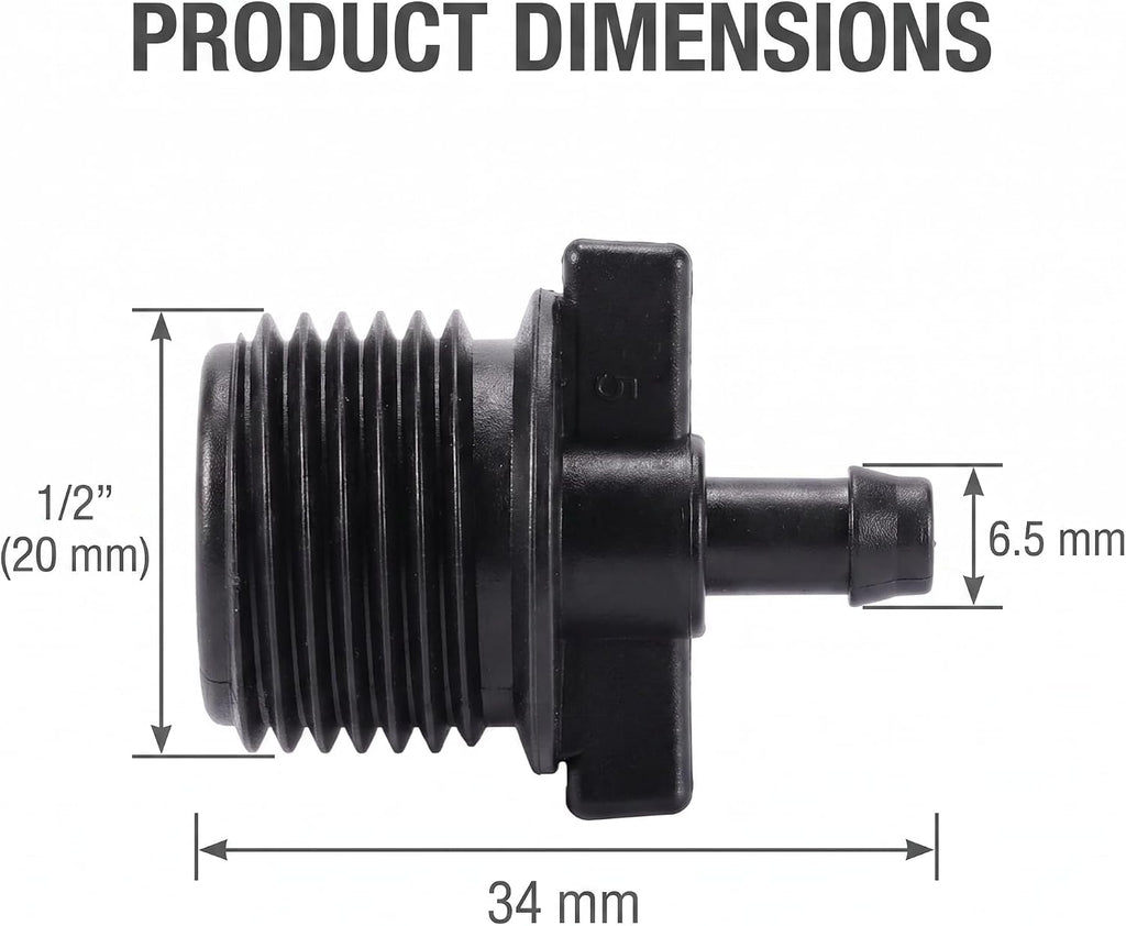 20pcs Black Water Pipe Fitting 1/2" Thread to 1/4 inch,Strong and Long-Lasting Connector Irrigation Drip Pipe 4/7 mm Garden Drip Hose Water Quick Coupling Parts,Hose Connectors and Accessories
