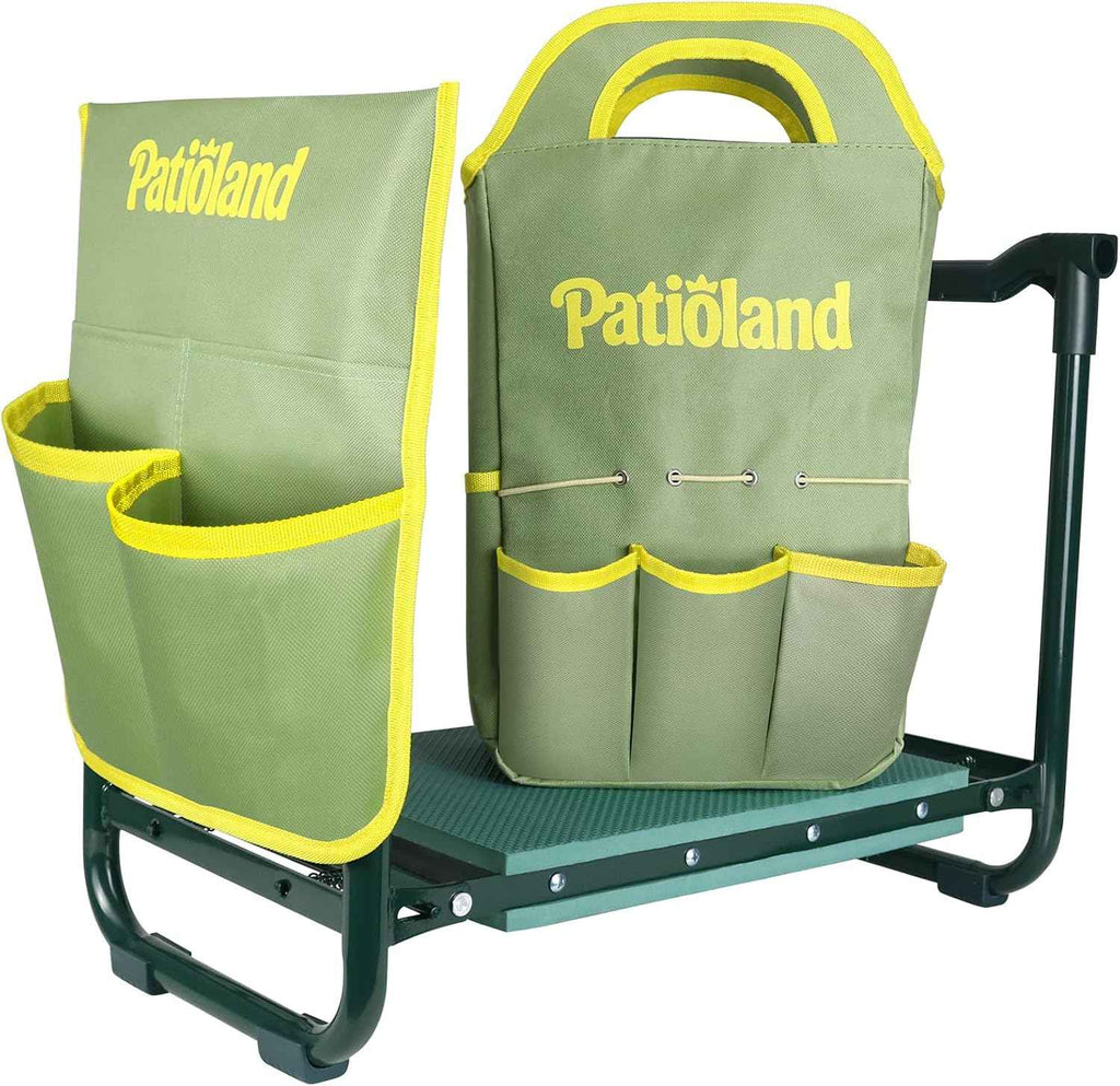 Garden Kneeler and Seat, Gardening Workseat with Tool Pouch and HandBag | 2-in-1 Flip Bench for Yard Work, Folding Garden Stool for Senior, 10.2" Widen Kneeling Pad, Gardening Gift for Women Men