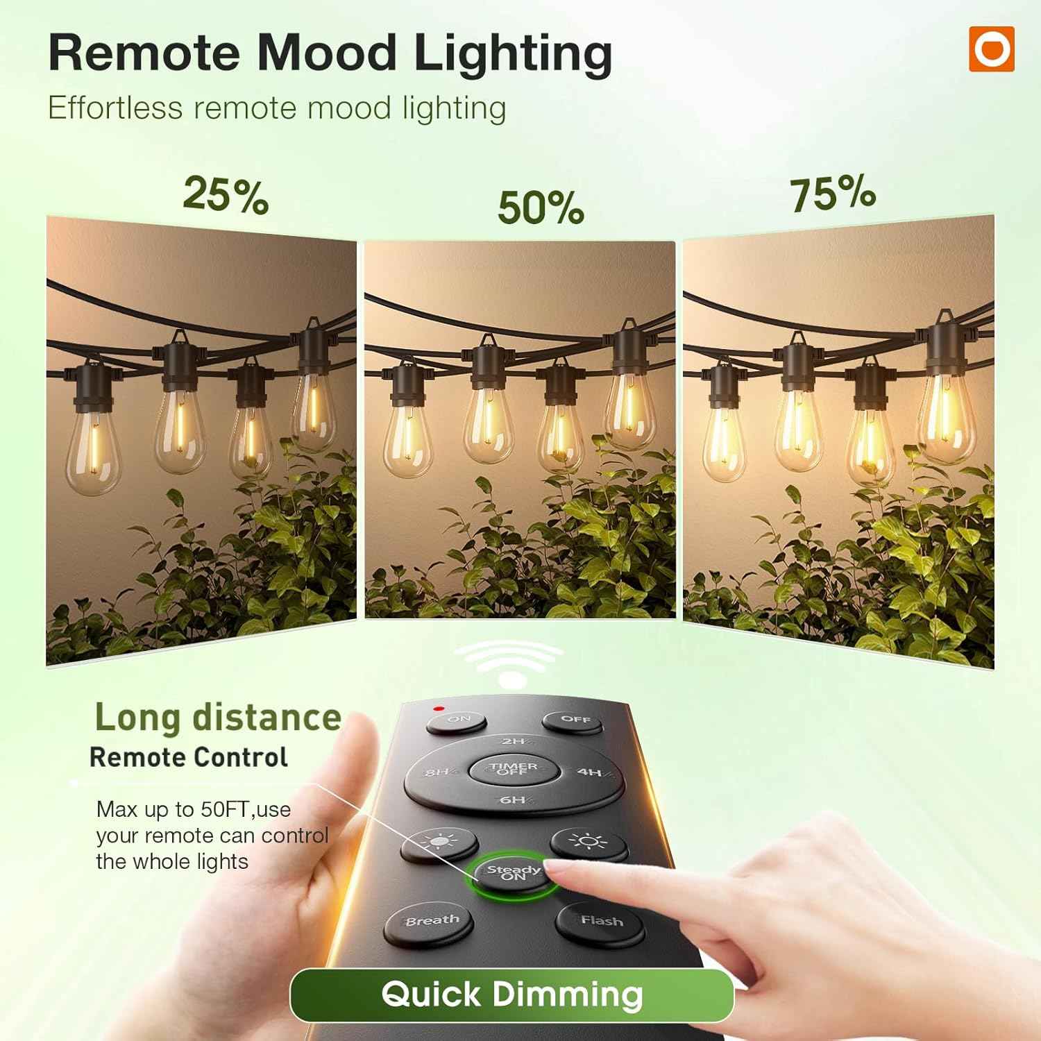 addlon 100FT Outdoor String Lights LED with Remote Dimmable Waterproof | Timer & 3 Lighting Modes, Shatterproof Edison Bulbs, Connectable Hanging Strand for Patio Outside Backyard Porch Party Décor