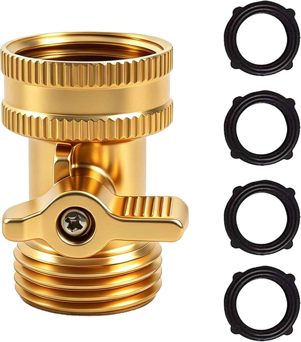 Xiny Tool Brass Garden Hose Shut Off Valve, Heavy Duty 3/4 Inch Solid Brass Garden Hose Shut Off Valve with 4 Extra Rubber Washers