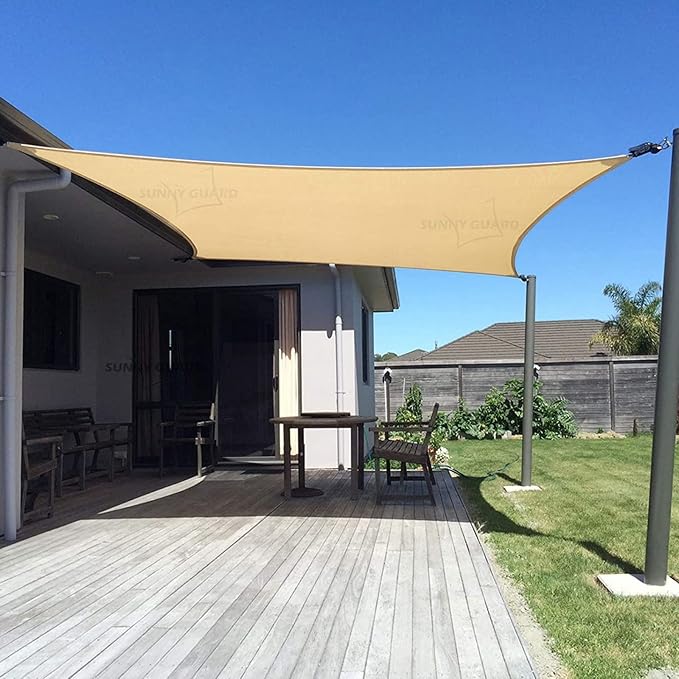 SUNNY GUARD Sun Shade Sail 12'x12' Rectangle Sand UV Block Sunshade by SUNNYGUARD