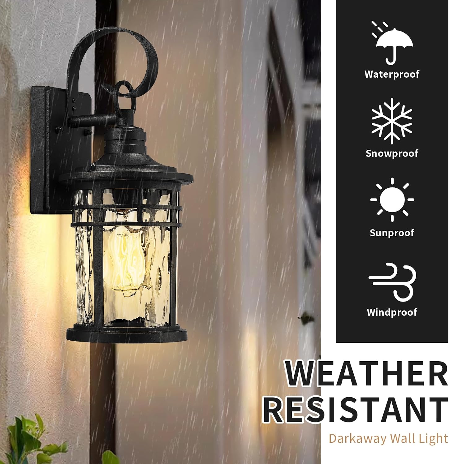 Darkaway Outdoor Wall Lights,Exterior Lighting Fixtures Wall Mount Porch Lights Waterproof Outdoor Sconce with Water Ripple Glass for House Patio Hallway Garage