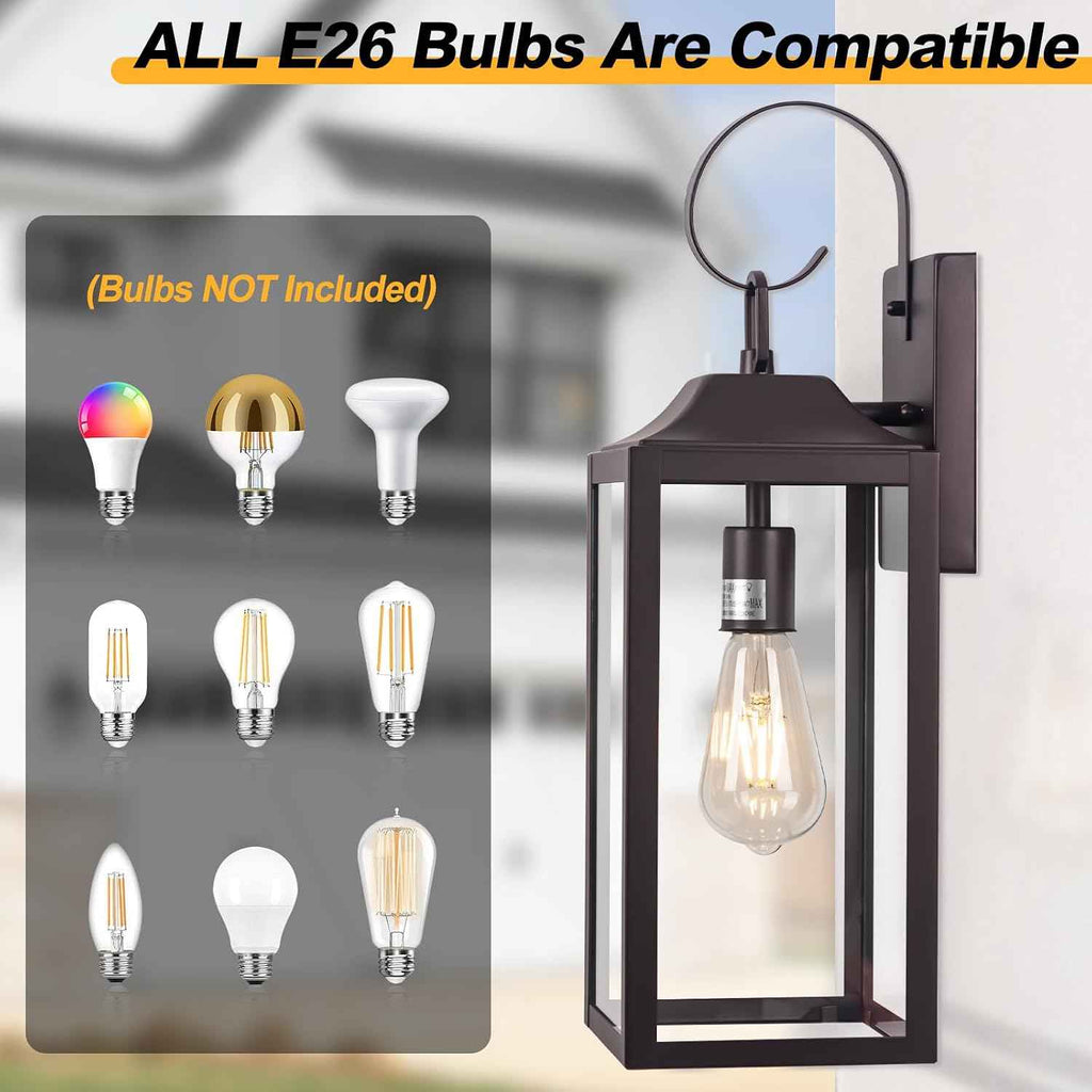 Large Bronze Outdoor Wall Lantern 19" Outside Lights for House | Exterior Light Fixture Oil-Rubbed Bronze, Industrial Wall Mount Farmhouse Wall Sconce Waterproof, Porch Lighting for Patio