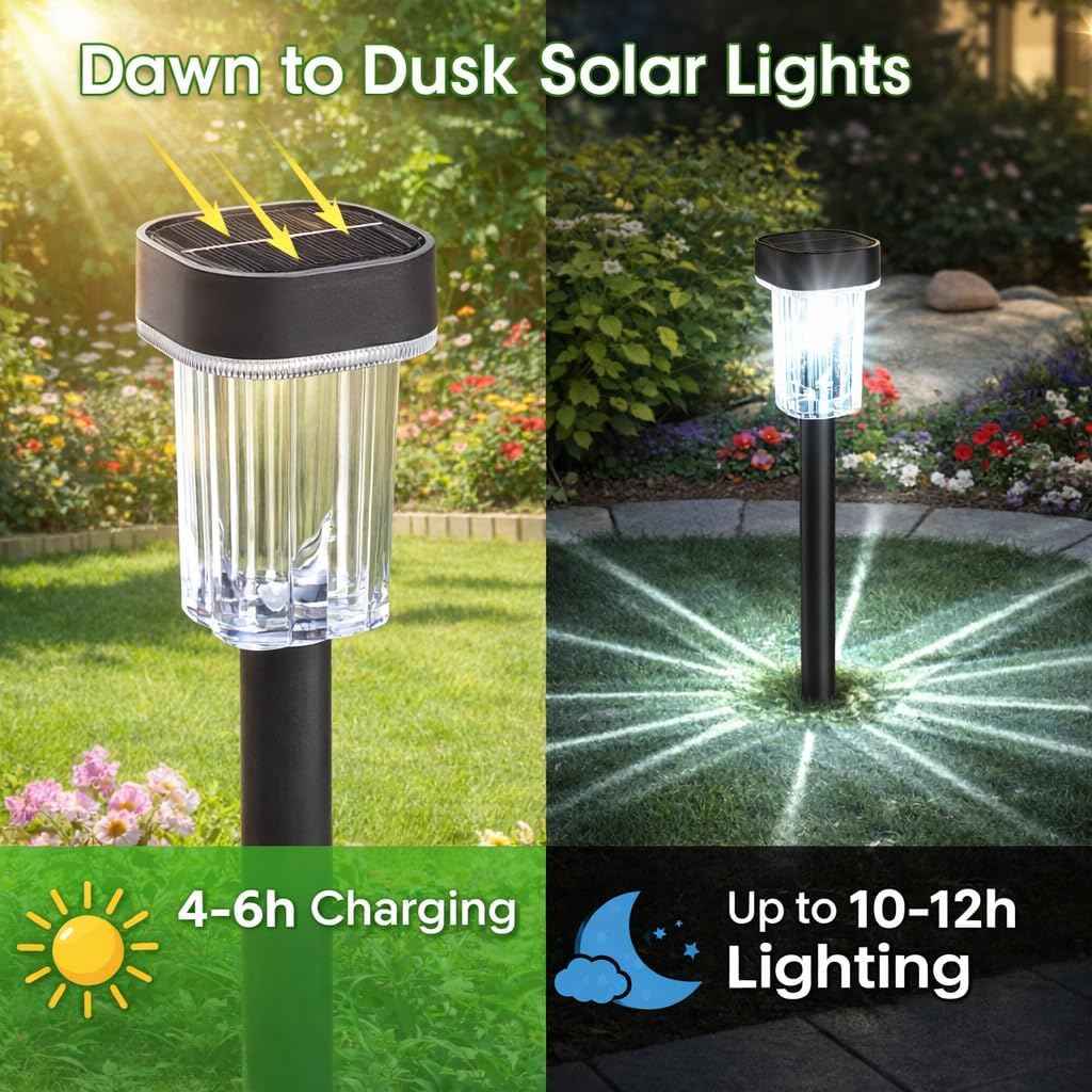 Solar Lights Pathways 8 Pack, Solar Garden Lights IP65 Waterproof 6000K Cold White LED Path Lighting with Snowflake Pattern for Yard Lawn Driveway Walkway Ground Patio Landscape