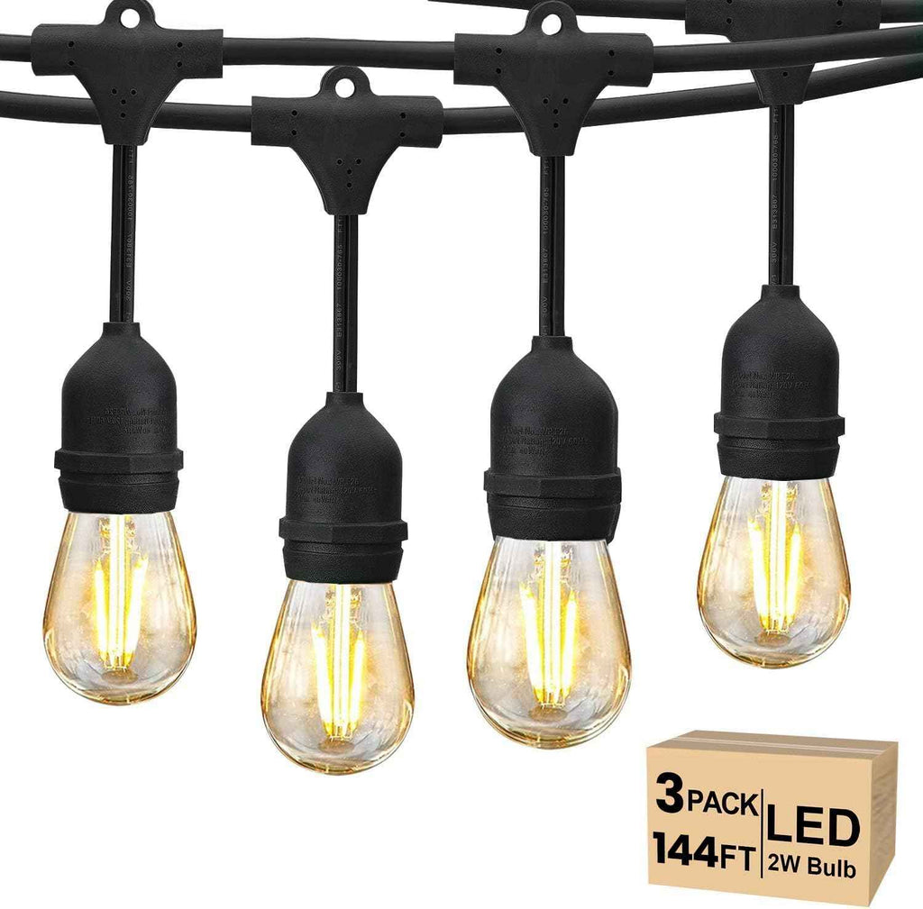 Svater 144 FT Outdoor String Lights 2W LED Outside Edison Waterproof ETL | Patio Light for Outside with 48 Antique S14 Bulbs, IP65 Hanging Bistro Cafe Market , Dimmable 2700K (48*3)