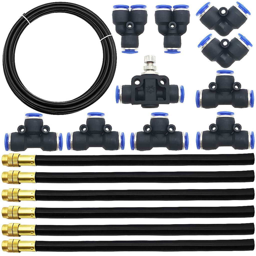 CESFONJER 5M PE Air Hose Pipe Tube Kit, with 6 Pcs Quick Sprinkler Head Universal Adjustment, Watering and Flower Watering Irrigation Micro Spray New Nozzle and 10 Pcs Air Push Quick Fittings