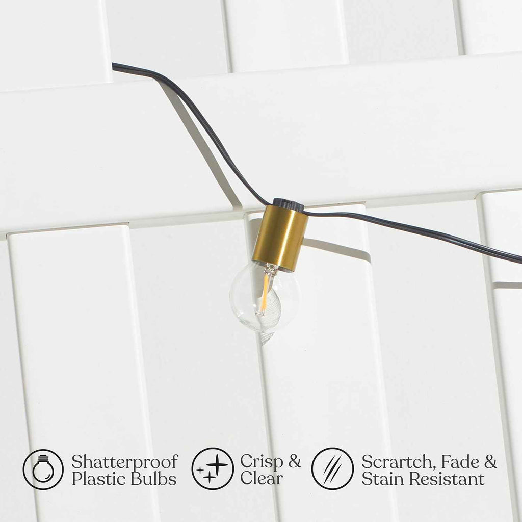 Brightech Glow LED String Lights - 26 Ft Commercial Grade Patio Lights with Brass Accents - Outdoor Waterproof Globe String Light for Backyard, Garden
