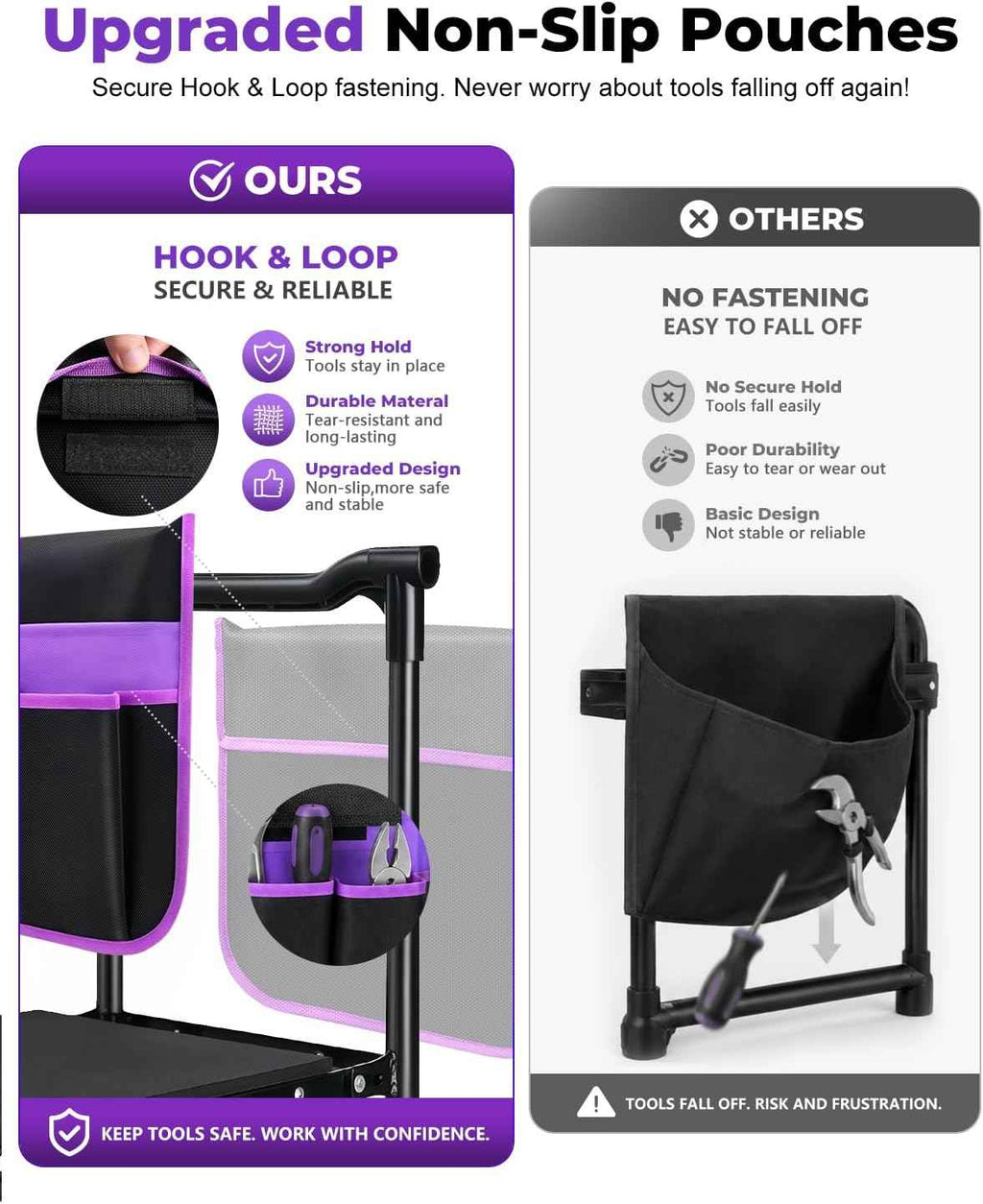 Garden Stool & Kneeler 7-Piece Set with 3 Aluminum Tools, Double-Layer Tote Bag & 2 Side Pouches - Foldable Gardening Bench Kit - Ideal Gifts for Women Mom Seniors (Purple)