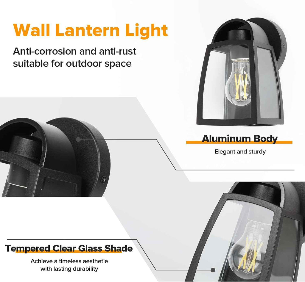 LUTEC Outdoor Wall Light Fixtures, Exterior Waterproof Wall Lantern with Clear Glass Shade, Aluminum Modern Matte Black Porch Sconce Outdoor Lighting for Garage Entryway Yard