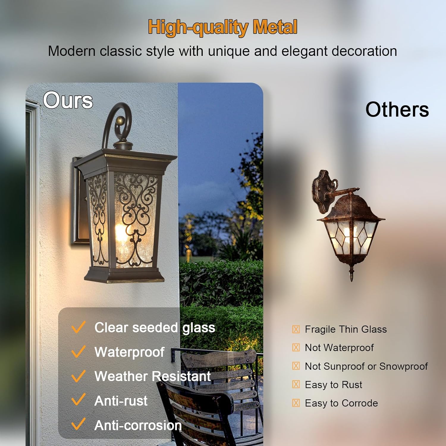ALVIME Outdoor Wall Light Fixtures, 14" Vintage Spanish Style, Oil Rubbed Bronze Exterior Wall Lantern, Anti-Rust & Waterproof, Clear Seeded Glass, Farmhouse Porch Light for House Garden Garage