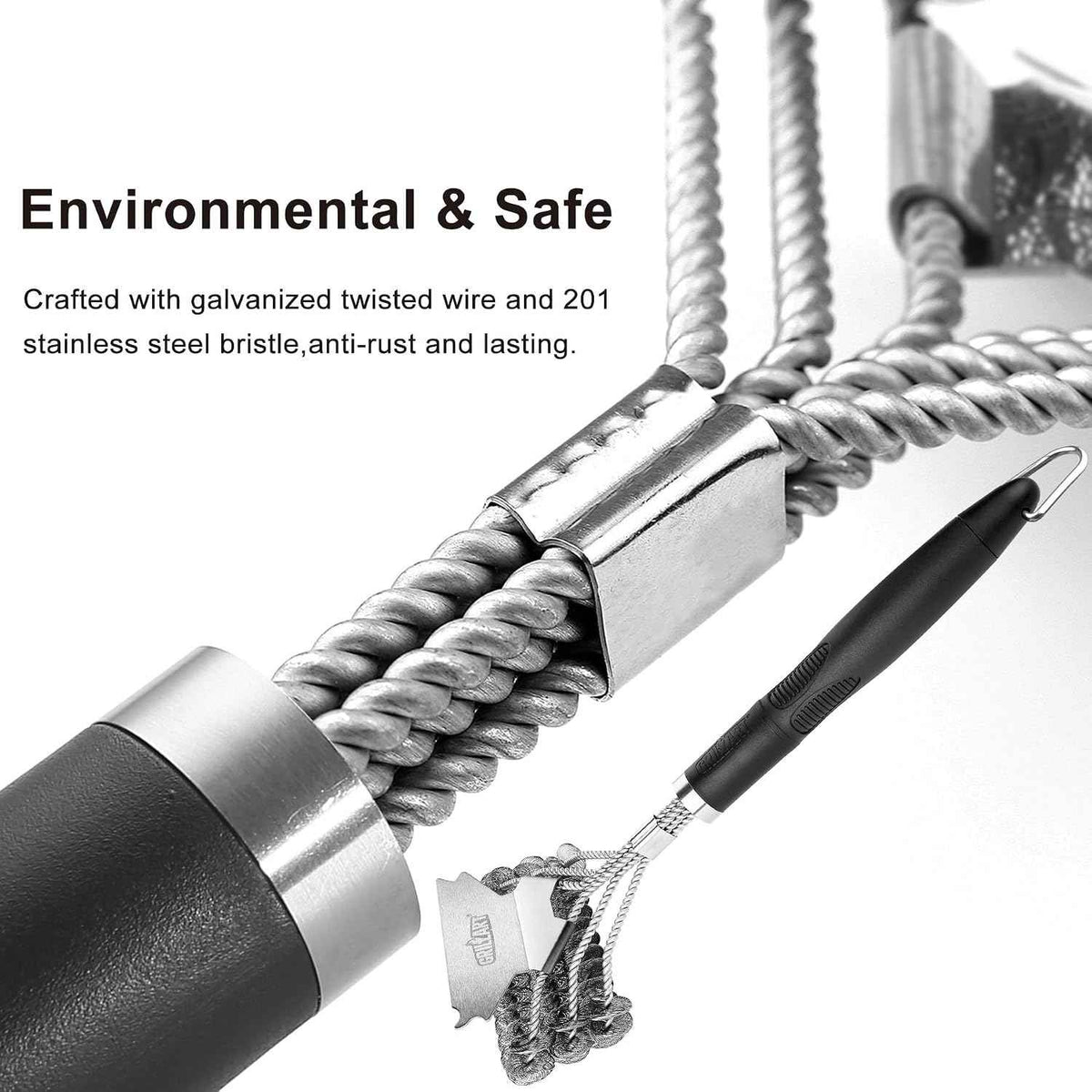 Grill Brush and Scraper Bristle Free – Safe BBQ Brush for Grill – 18'' Stainless Grill Grate Cleaner - Safe Grill Accessories for Porcelain/Weber Gas/Charcoal Grill – Gifts for Grill Wizard