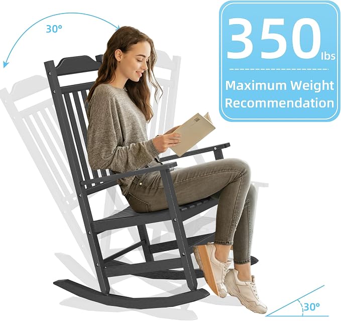 Patio Rocking Chair Outdoor Set of 1, Weather Resistant Poly Resin Oversized - Image 6