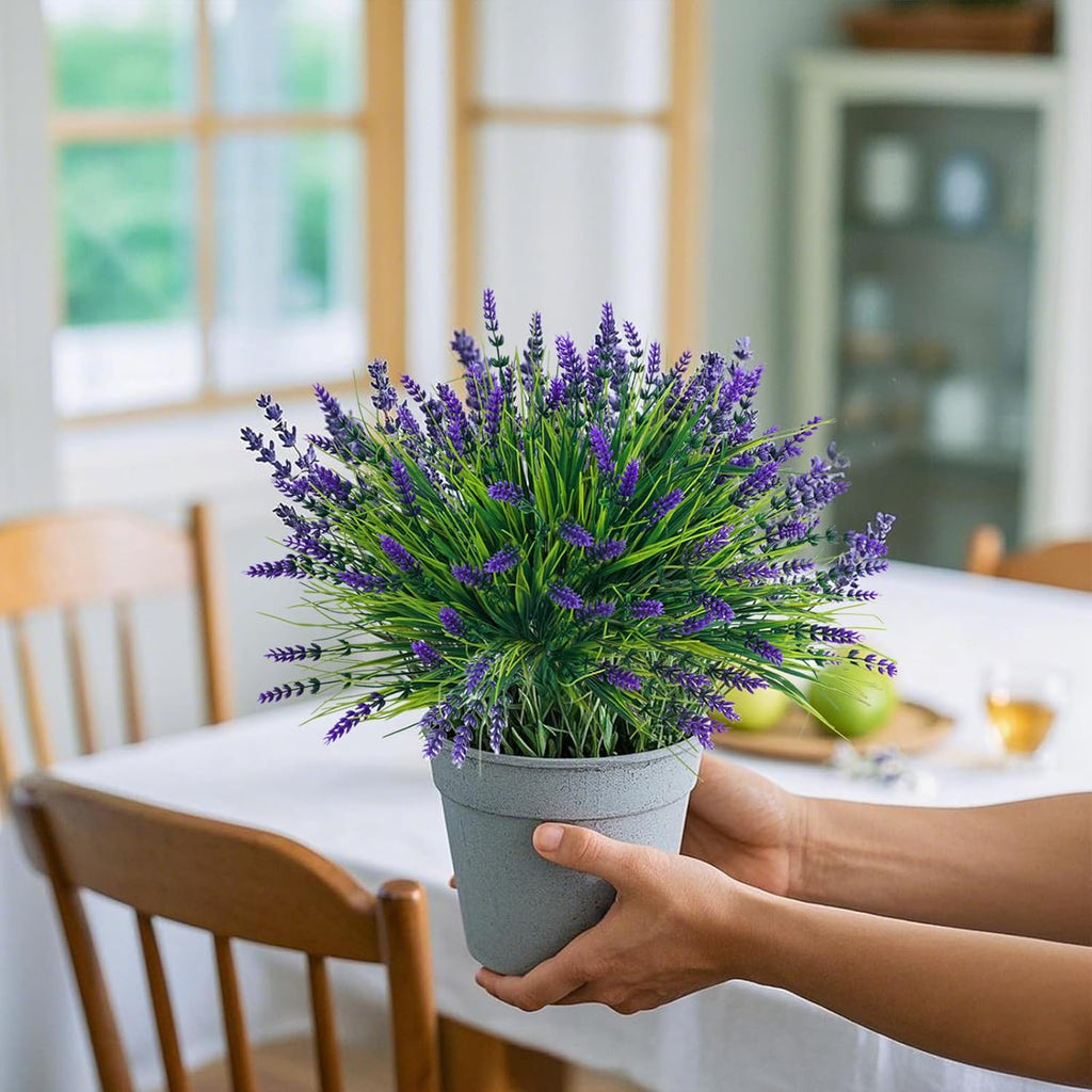 Fumwase Artificial Plants Flowers, 12 Bundles, Purplecolor | Fake Monkey Grass, No Fade, Artificial Shrubs Bushes Greenery, 14.2" Plastic Plants, For Garden Home Front Porch Decor