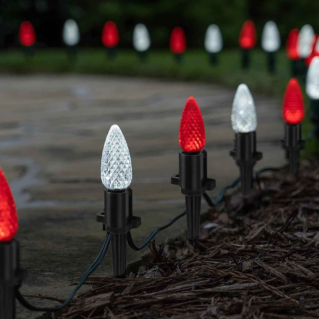 Dazzle Bright 5.5 Inch 100 Pcs C9 Christmas Light Ground Stakes for Outdoor Decor - Black Plastic Spikes for Lawn, Garden, Patio