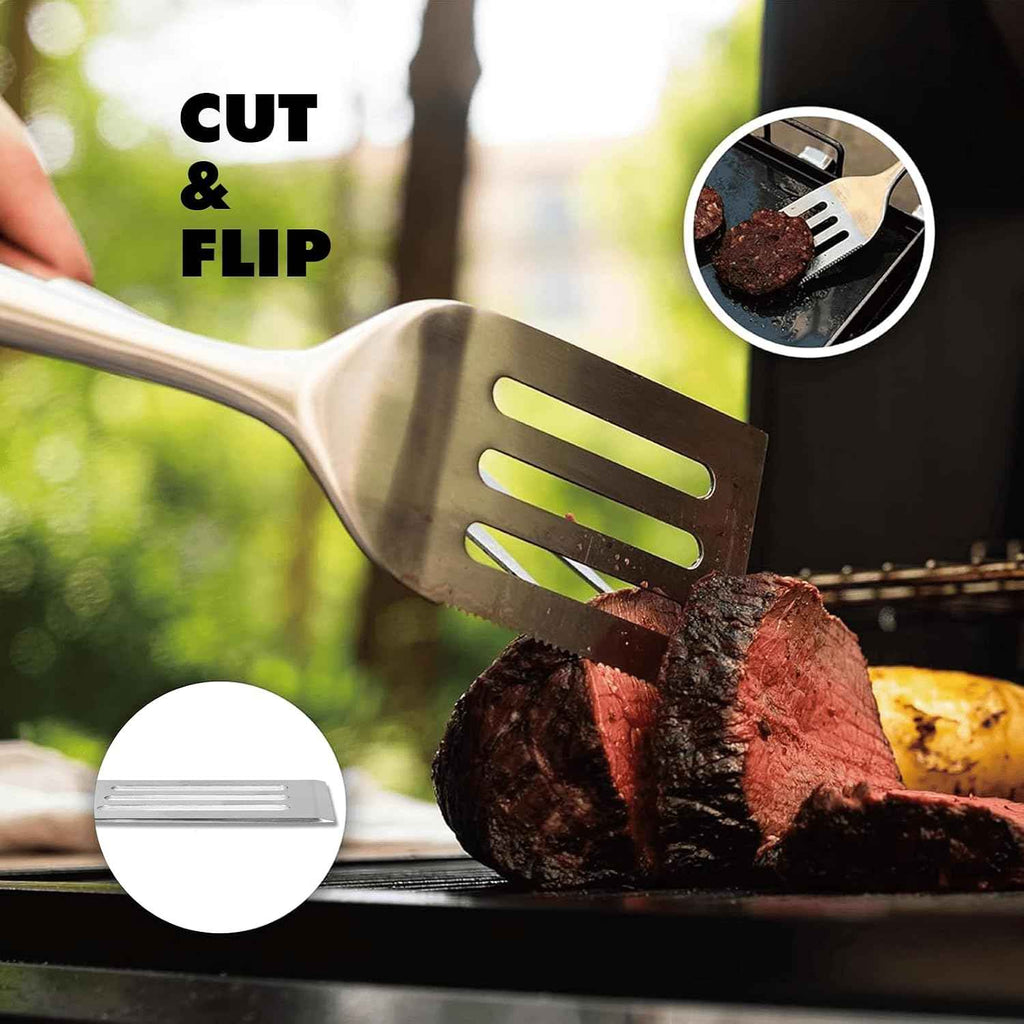 Grill Utensils Set with Rosewood Handle, BBQ Accessories Tools Set of 5 | Grilling Tongs, Spatula, Fork, Oil Brush, Cleaning Brush - Grilling Tools Set for Outdoor