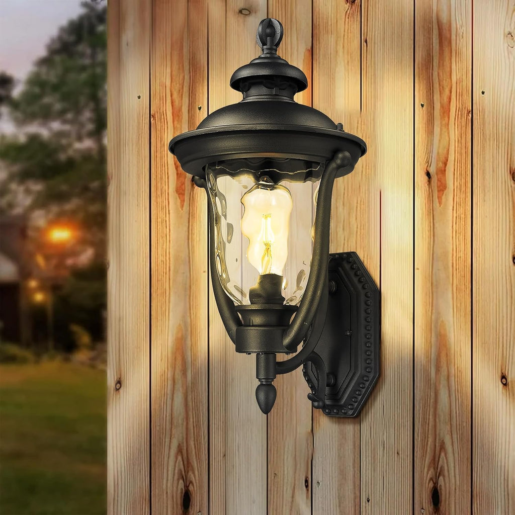 Porch Lights Outdoor Light Fixtures Wall Mount Exterior Lights | 18.7" Vintage Outdoor Wall Light with Water Ripple Glass Shade, Waterproof Aluminum Exterior Wall Sconce for Porch Patio Yard