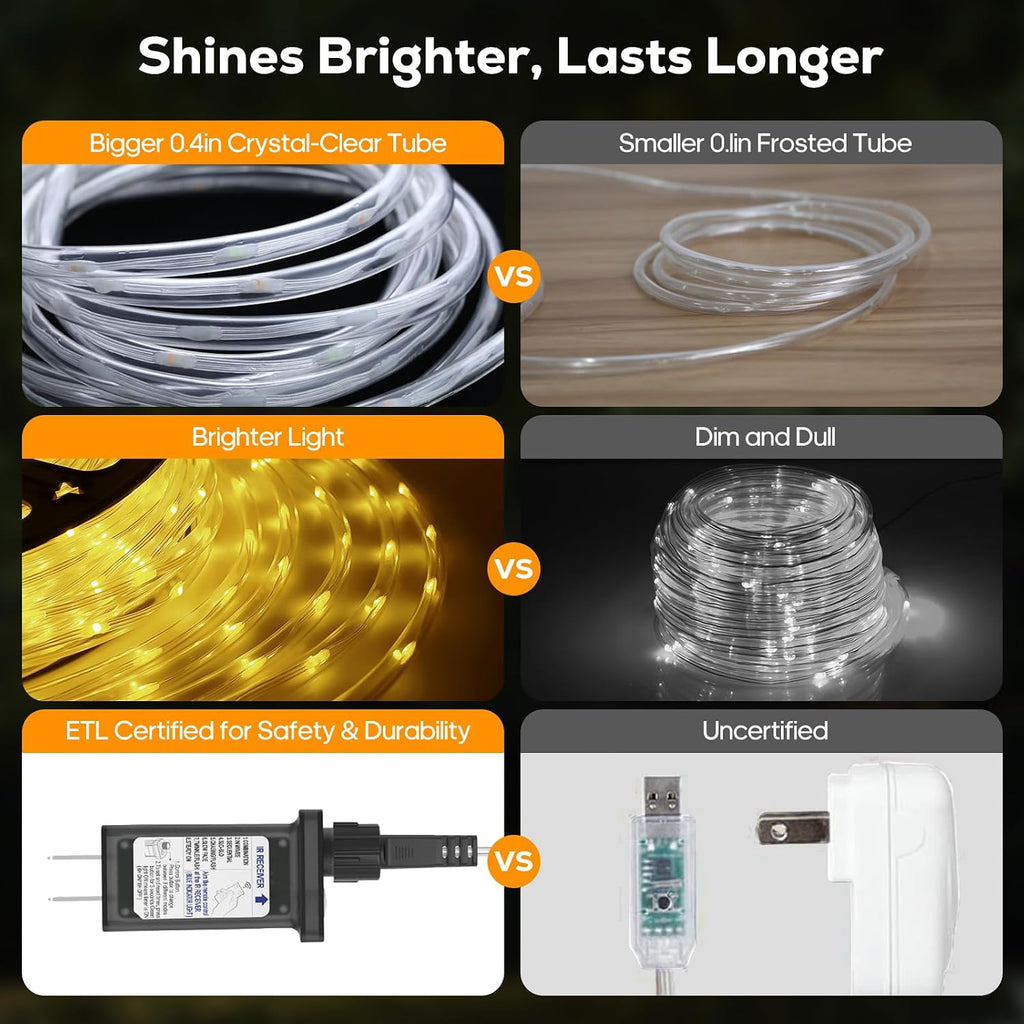 100FT 720 LED Rope Lights Outdoor Waterproof with Remote, 8 Modes and 4 Brightness, Rope Lights for Outside, Bedroom, Patio, Garden, Christmas Lights Indoor Outdoor Decoration (Warm White)