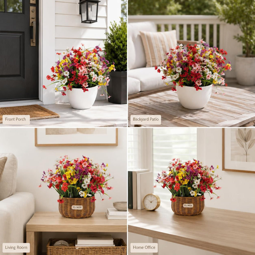 Artificial Flowers & Monkey Grass - 24 Pcs, Faux Floral Greenery 6 Colors | Flexible Stems for Easy Arrangement, Ideal for Planters, Porches, Patios & Farmhouse Decor. Pot & Window Box Not Included