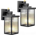 2 Pack Black Dusk to Dawn Outdoor Wall Light, All-Metal Frame | Auto On/Off, Rust-Resistant,Tempered Glass, Easy DIY Install on Porch, Garage