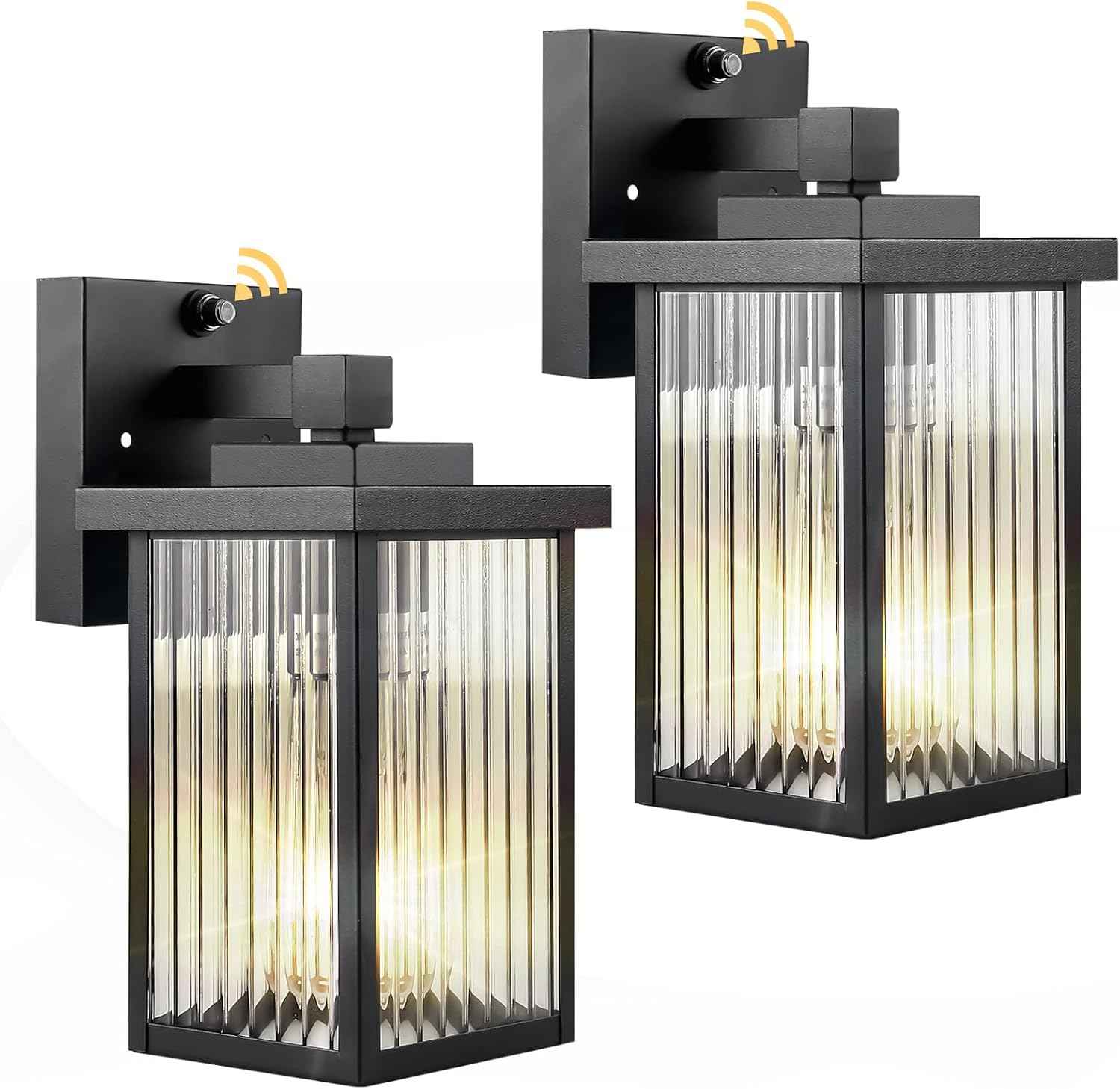2 Pack Black Dusk to Dawn Outdoor Wall Light, All-Metal Frame | Auto On/Off, Rust-Resistant,Tempered Glass, Easy DIY Install on Porch, Garage