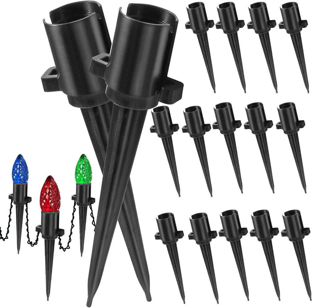Dazzle Bright 5.5 Inch 100 Pcs C9 Christmas Light Ground Stakes for Outdoor Decor - Black Plastic Spikes for Lawn, Garden, Patio