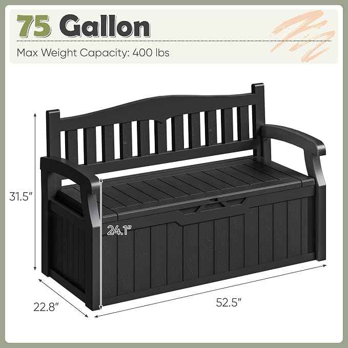 Homall 75 Gallon Outdoor Storage Benches Lockable Deck Box
