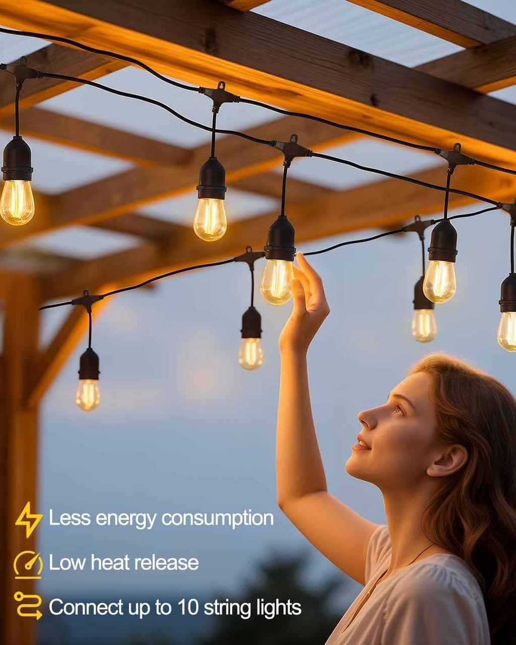 BRIMAX 2W 100FT Outdoor String Light Commercial Grade with 32 S14 LED Bulbs | Shatterproof Dimmable Patio String Lights Heavy Duty Waterproof for Bistro Cafe Market 2700K
