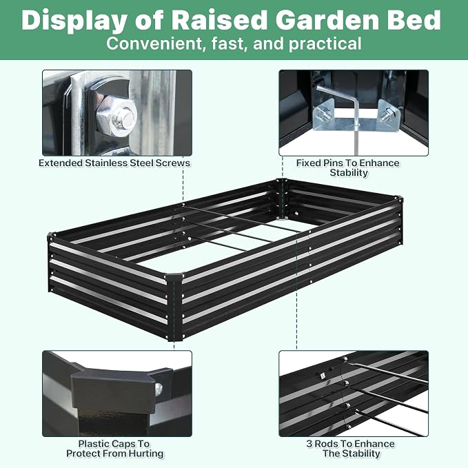 2 Pack 8×4×1ft Galvanized Metal Raised Garden Bed, Metal Planter Kit Box Outdoor - Image 3
