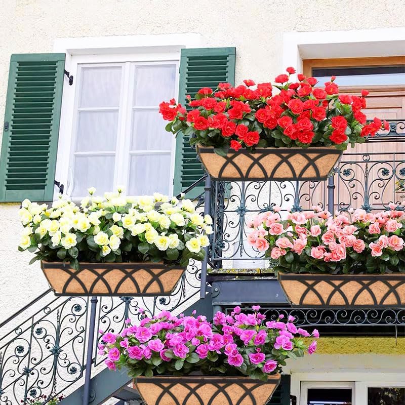 Flat Railing Planter Window Box 2 Pack 24" Horse Trough Planter with Coco Fiber Liner Metal Window Planters Box Deck Balcony Rail Planters for Outdoor Porch Fence Patio