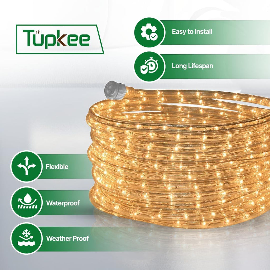Clear Incandescent Rope Light, 24 feet, Connectable, Waterproof Tube | Flexible, Durable, Linkable, 288 Warm Long-Life Bulbs, for Bedroom, Garden, Halloween, Christmas Indoor & Outdoor Decoration
