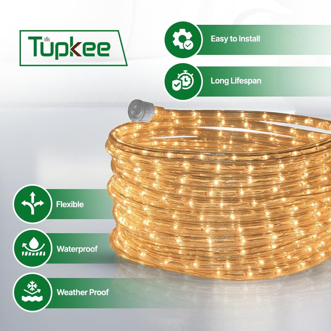 Clear Incandescent Rope Light, 24 feet, Connectable, Waterproof Tube | Flexible, Durable, Linkable, 288 Warm Long-Life Bulbs, for Bedroom, Garden, Halloween, Christmas Indoor & Outdoor Decoration