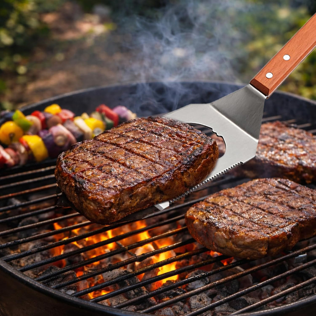 2 PCS Grilling Accessories Birthday Gifts for Men,Dad Funny Grill Tools Set | Heavy-Duty Stainless Steel 7-1 Grill Spatula & 5-1 Fork BBQ Tool Set with Wooden Handles,BBQ Accessories for Outdoor Grilling