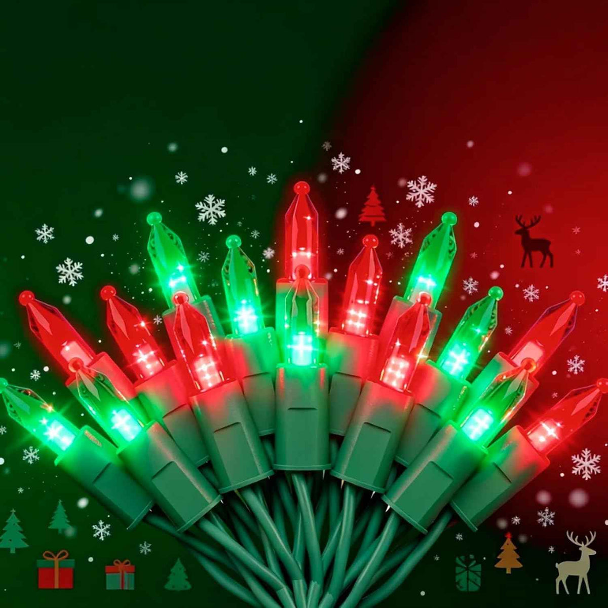 Green and Red Christmas Lights,23.3FT-70 Lights LED String Lights Commercial Grade Waterproof for Holiday Decoration, Christmas Decorations