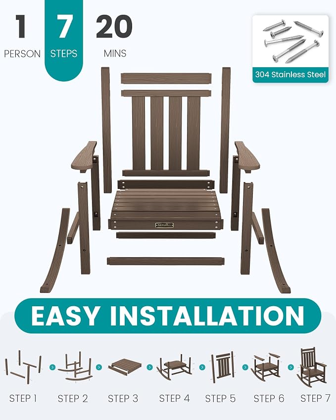 SERWALL Oversized Outdoor Rocking Chair Set of 4, HDPE Rocker - Image 7