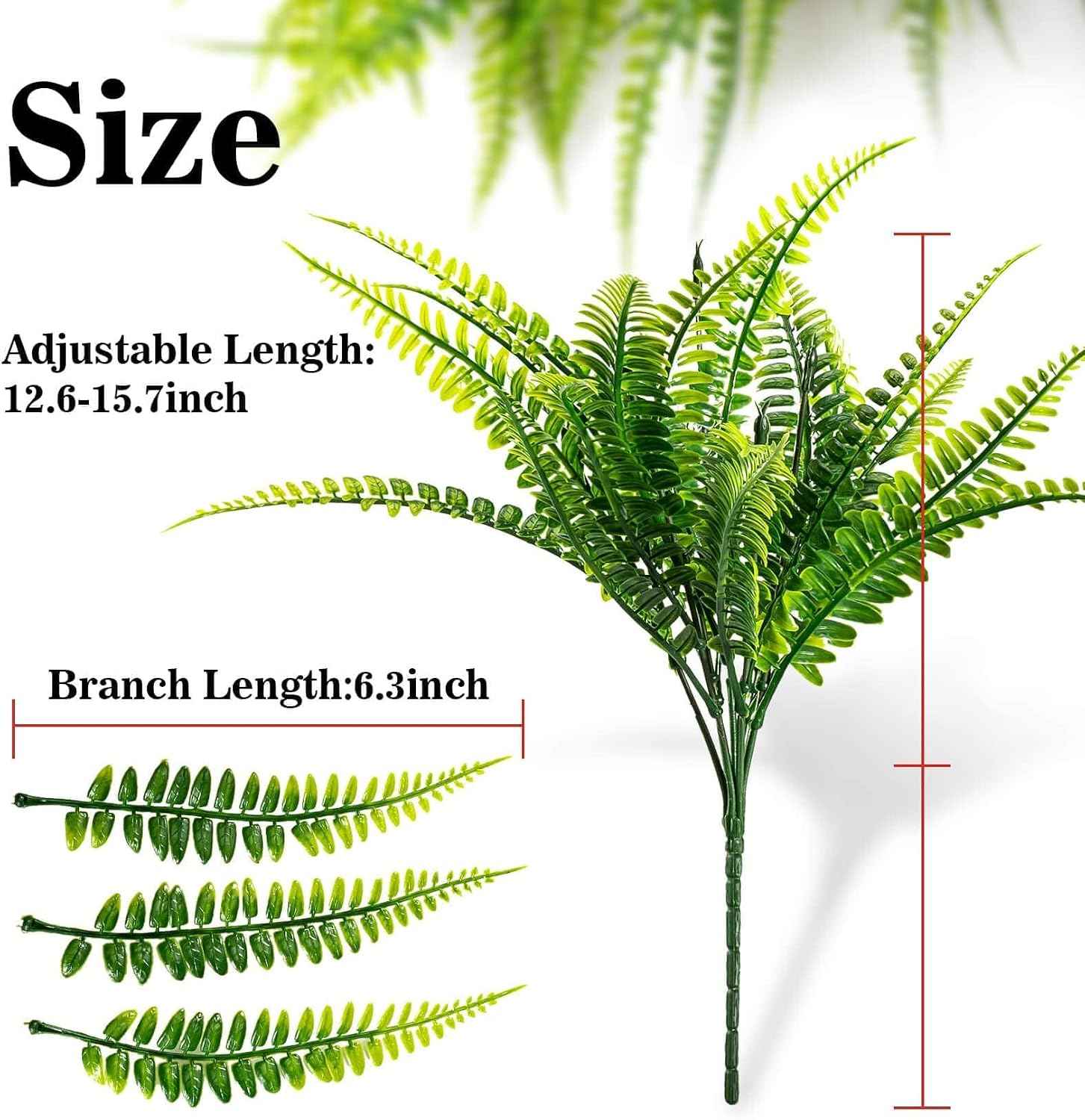 MAQIHAN 10PCS Fake Fern for Outdoor - Artificial Boston Fern Stems Decor | Realistic Fake Greenery for Large Planters, Vase, Porch, Patio, Garden Decor, Faux Plants for Indoor, Outdoor Home Decoration